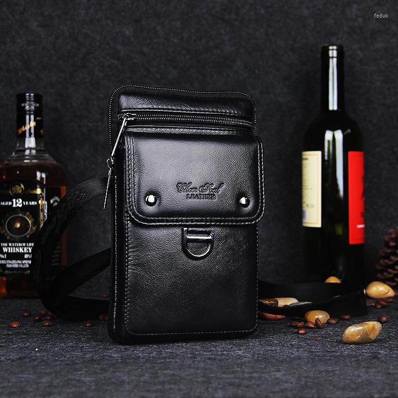 

Waist Bags CHEER SOUL Genuine Leather Belt Men Small Fanny Pack Casual Shoulder Crossbody Bag Phone Pouch Male Purse Wallet, Black