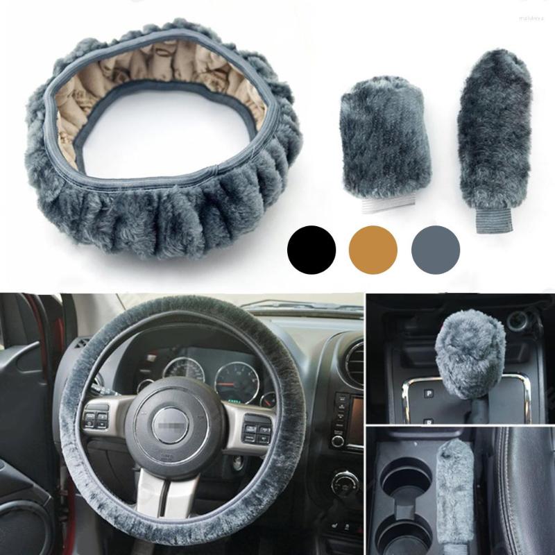 

Steering Wheel Covers 3 Pcs/Set Car Interior Accessories Autumn Winter Universal Plush Gear Cover Hand Brake