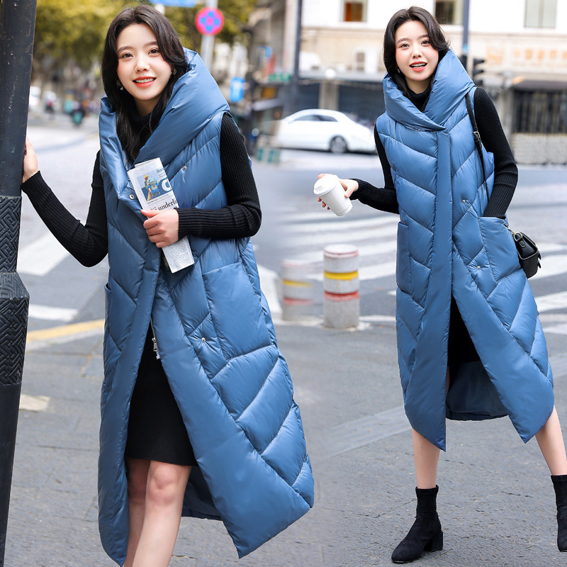 

Women's Vests Shiny Winter Down Cotton Vest Women's Long Knee Hooded Warmth Fashion Waistcoat Student High Quality Jacket 221202, White