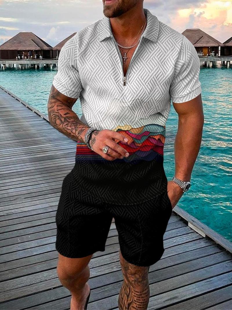 

Men' Tracksuits Men' Summer Polo T Shirt Set 3D Printed Fashion 2 Piece Breathable Slim Fit Suit Short Sleeve Zipper Clothing, Sku-01-rtzrgf2210111