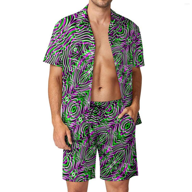 

Men's Tracksuits Geometry Men Sets Fluid Lines Print Casual Shorts Beach Shirt Set Summer Trendy Suit Short Sleeve Oversized, Style-6