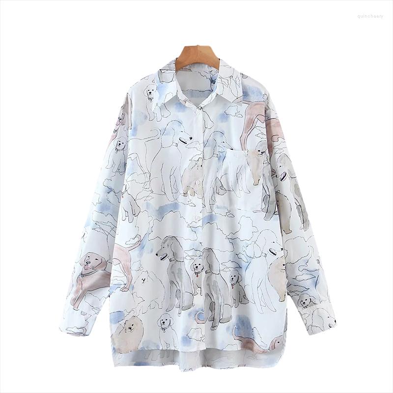 

Women's Blouses Autumn And Winter 2022 Products Youth Women's Cute Animal Print Lapel Open Button Loose Long Sleeve Shirt, White