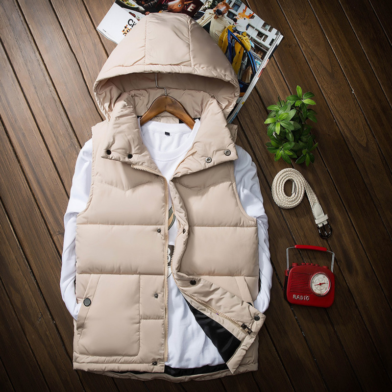 

Men's Vests 3681 Black Khaki Red Blue Hooded Vest Coat Men Zipper Slim Winter Waistcoat Lovers Sleeveless Jacket Thick Outerwear Vest S5XL 221202