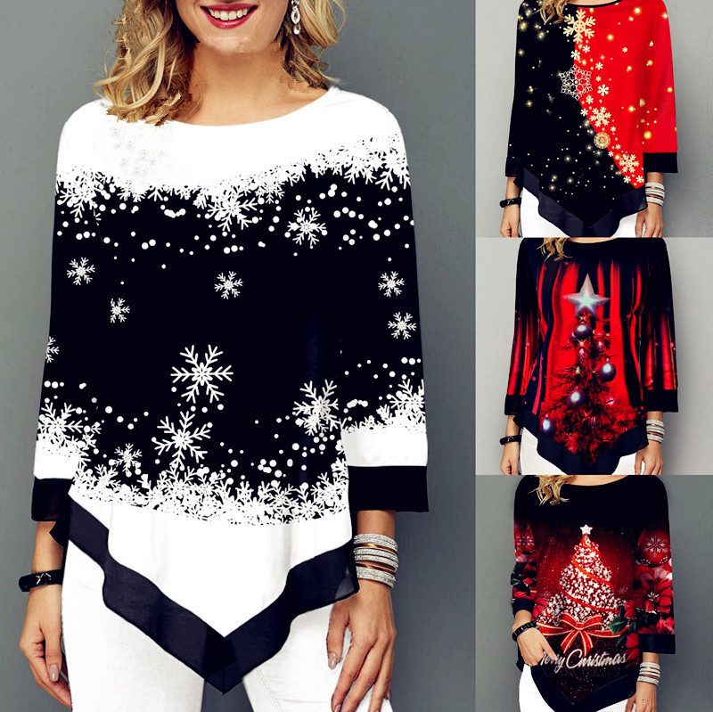 

Women' T Shirt Winter Spring Autumn Women Plus Sizes Large Big Christmas Tree Sexy T Shirts Tops Full Long Sleeve Shirt 221201, Auburn