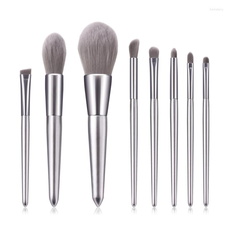 

Makeup Brushes 8Pcs Synthetic Hair Grey Brush Set With Silver Ferrule