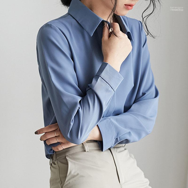 

Women' Blouses Women' & Shirts Blusas Mujer De Moda 2022 Ladies Tops Chiffon Blouse For Women White Button Solid V-Neck Harajuku Long, Blue