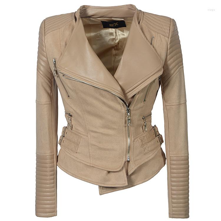

Women' Leather Autumn And Winter Lapel Zipper Jacket Deerskin Coat Slim Fitting Pu Women' Perfecto Femme, Black