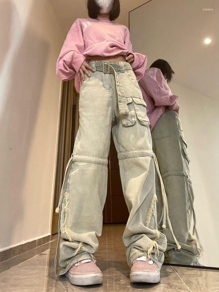 

Women' Jeans High Waisted Cargo Y2k Baggy Stacked Pants Overalls For Women Grunge Vintage With Pocket Ripped, Colour 1