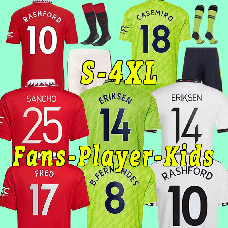 

3XL  SANCHO 22 23 soccer jerseys Martinez RASHFORD SHAW Eriksen MALACIA 2023 football shirt player version MAN MARTIAL B. FERNANDES UTD MANCHESTER Men Kids Full Set, Third+patch