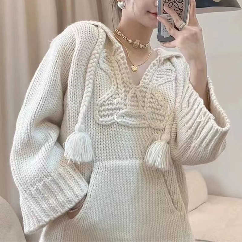 

Women's Jacket Sweater Coat Cell 22FW Celebrity Autumn 2022 Design Small Crowd Style Pullover Hooded Knitting Soft Waxy SweaterElegant, Picture color