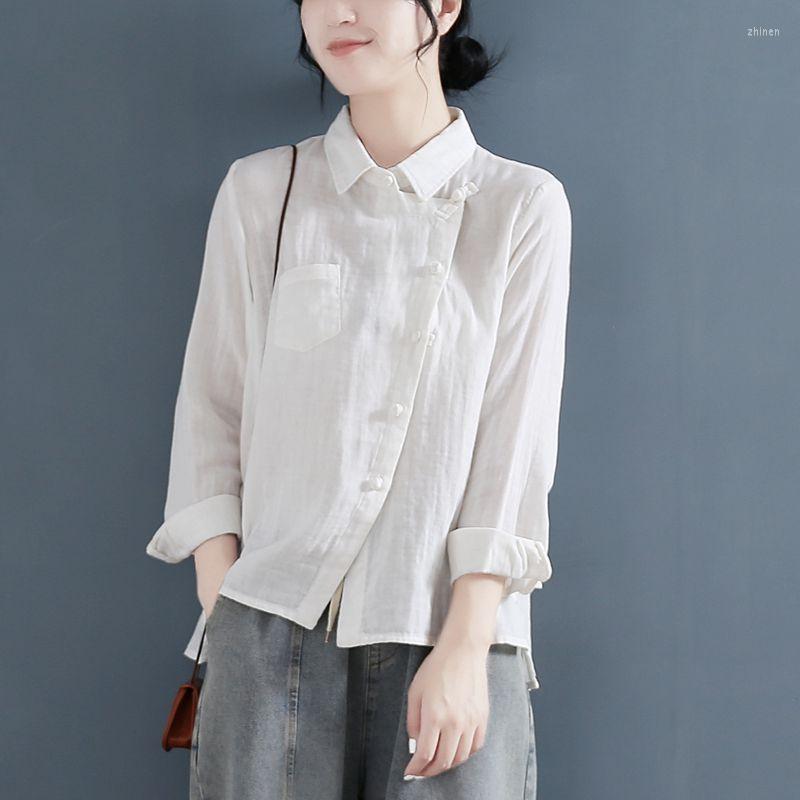 

Women's Blouses Cotton Linen Women Shirts Solid Color Long Sleeve Spring Autumn Female Blouse Loose Casual Literary Thin Tops