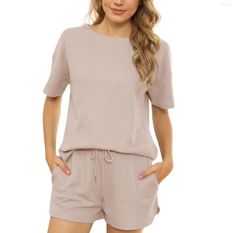 

Women' Tracksuits Summer Women Casual Leisure Solid Short Pants And T-Shirt Top Set 2 Pieces 2022 Ladies Home Street Outfit Suits Plus Size, Beige