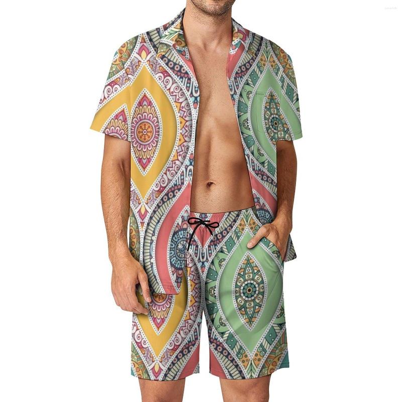 

Men's Tracksuits Bohemian Men Sets Retro Hippie Print Casual Shorts Summer Cool Beach Shirt Set Short-Sleeved Oversize Suit Gift Idea, Style-16