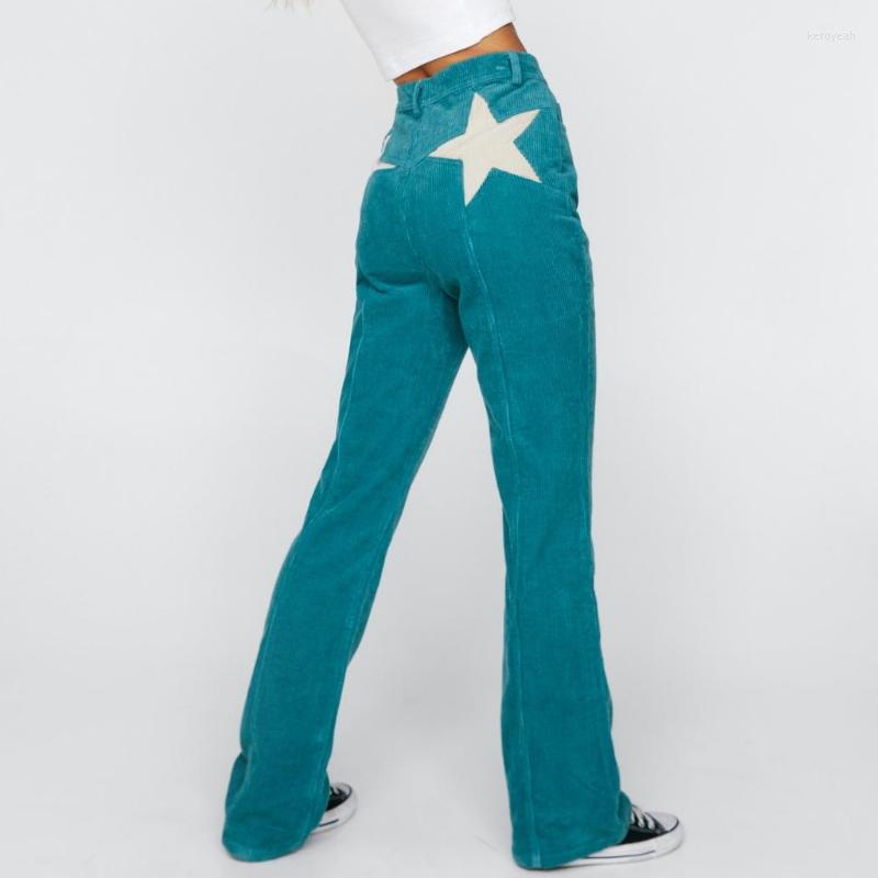 

Women' Pants Doury Pentagram Pattern Corduroy For Women High Waist Zipper Button Straight Trousers With Pockets Y2k Clothes, Green