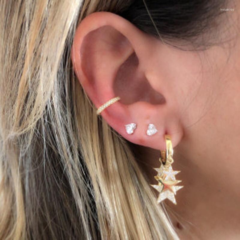 

Hoop Earrings Gold Silver Color Cute Cz Star For Woman Clear Cubic Zirconia Paved Geometric Luxury Earring Party Jewelry Bohemian