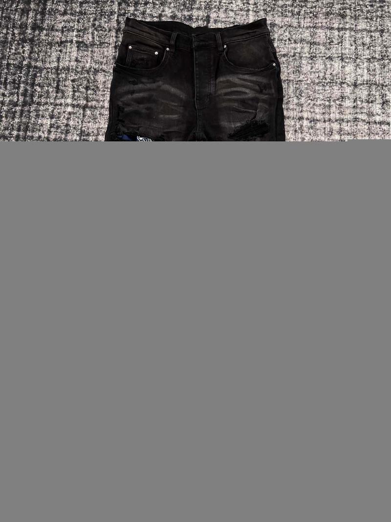 

Men's Jeans High Street Fashion Brand Washed Worn Black Men Ripped Patch Cashew Flower Blue Flame Skinny Slim Fit Casual Pants Man