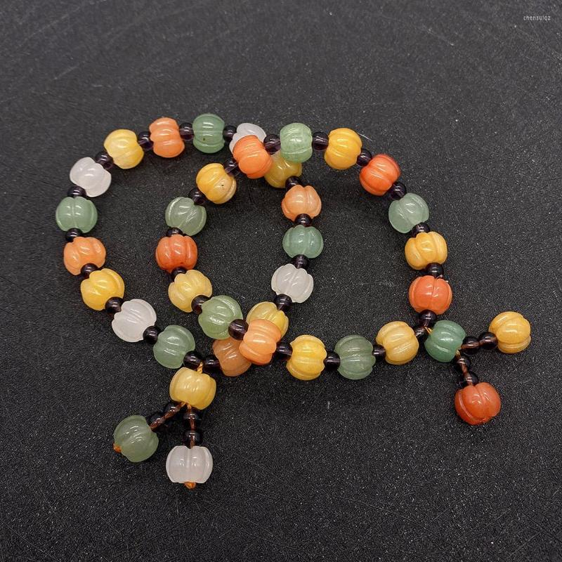 

Strand Exquisite Natural Hate Gold Pumpkin Bead Bracelet Fashion Charm Gemstone Buddha Jade Lucky Healing Jewelry