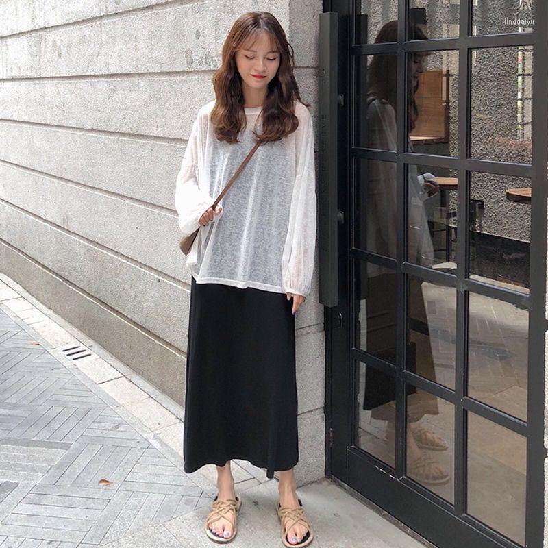 

Women's Suits Spring Suit Women's 2022 Mid-Length Dress Sun Protection Shirt T-shirt Summer, White and gray