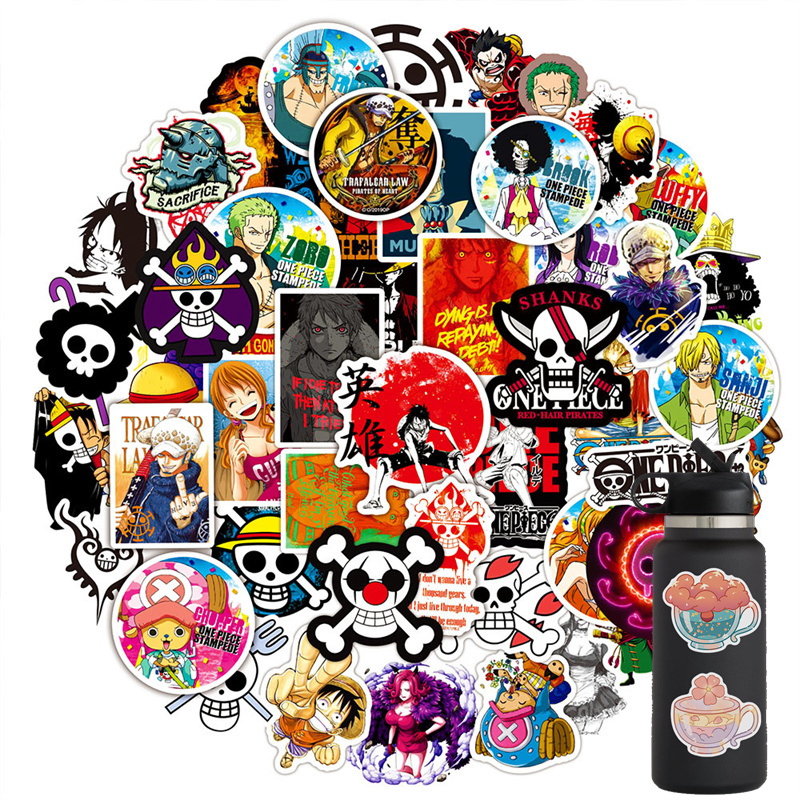 

50PCS ONE PIECE Sticker Monkey D. Luffy Graffiti Stickers Book Laptop Guitar Motorcycle Luggage Skateboard DIY Decorative Decal, Multi colors