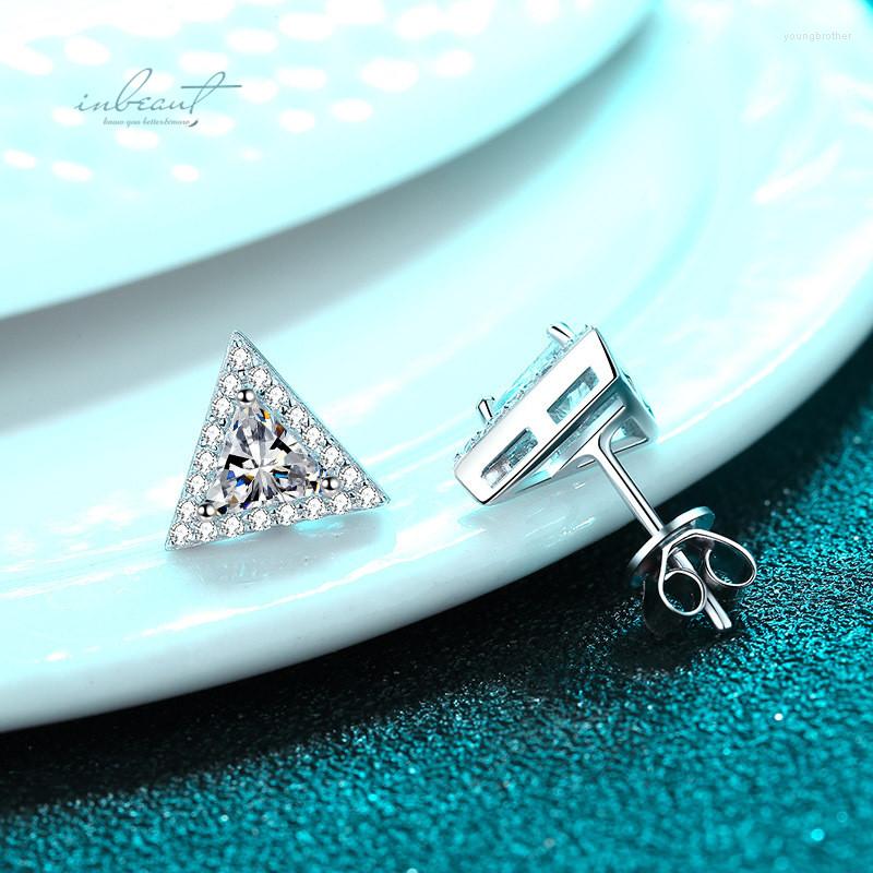 

Stud Earrings Inbeaut 925 Silver Total 1 Ct Excellent Cut D Color Pass Diamond Test Triangle Moissanite Party Girl Fine Jewelry
