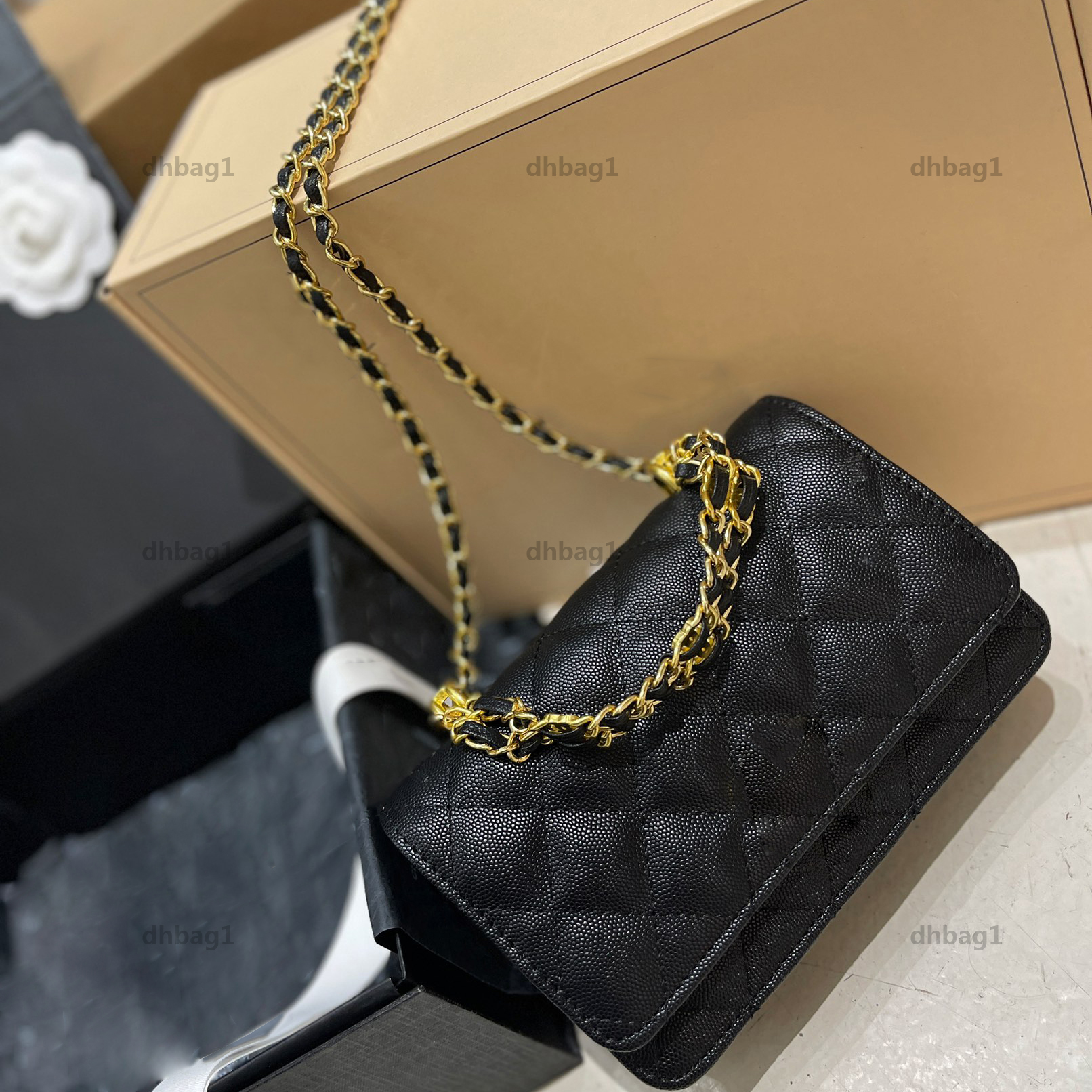 

22K Casual Fashion Wealth Bag Black Classical Metal Handle Chain Pack Luxury Artwork Designer Women Shoulder Crossbody Bag Wallets Coin Purse Holder Pouch