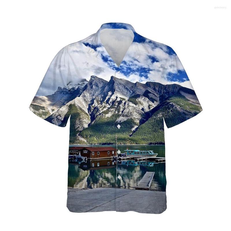 

Men' Casual Shirts 3D Moutain Field Lake Sky View Pattern Mens Hawaiian Scenery Print Fashion Male Short Sleeve Loose Tops 5XL, 06