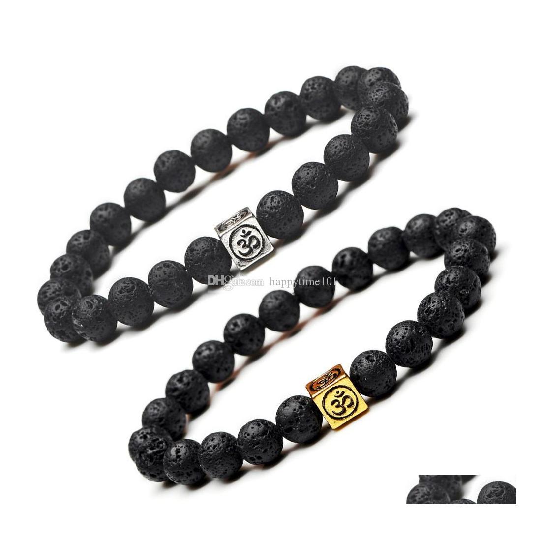 

Charm Bracelets 8Mm Black Lava Stone Essential Oil Diffuser Beads Bracelet Square Om Women Men Fashion Yoga Buddha Bracelets Jewelry Dhcej