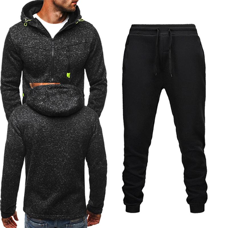 

Men' Tracksuits Men Casual Sets Tracksuit Zipper Hooded Hoodies Sweatshirt Outfit Sweatpants Two Piece Set Man Clothing Male Suit Ropa Homb, Black