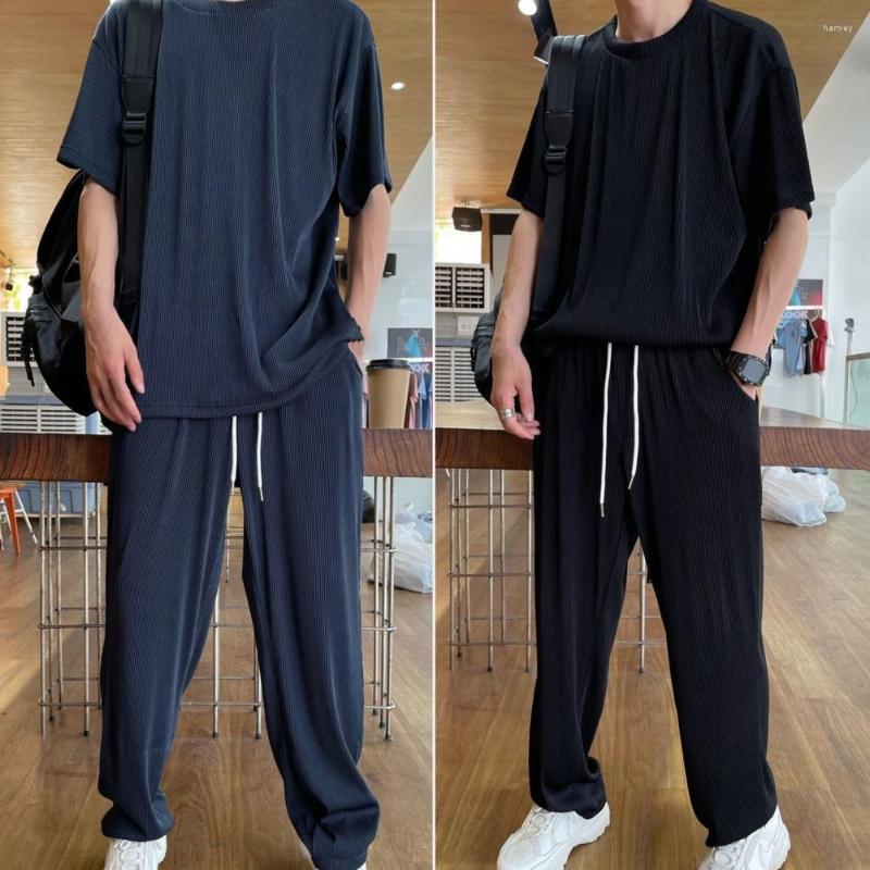 

Men's Tracksuits Male 1 Set Stretchy Washable Outfit Summer Top Pants Round Neck For Travel, White