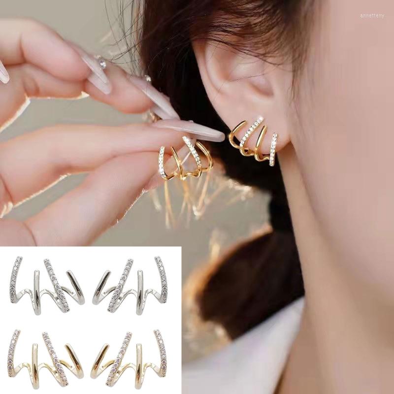 

Backs Earrings Silver Earring Personality Diamond Four-claw Row Female Simple Temperament Girl Claw Ear Studs For Women