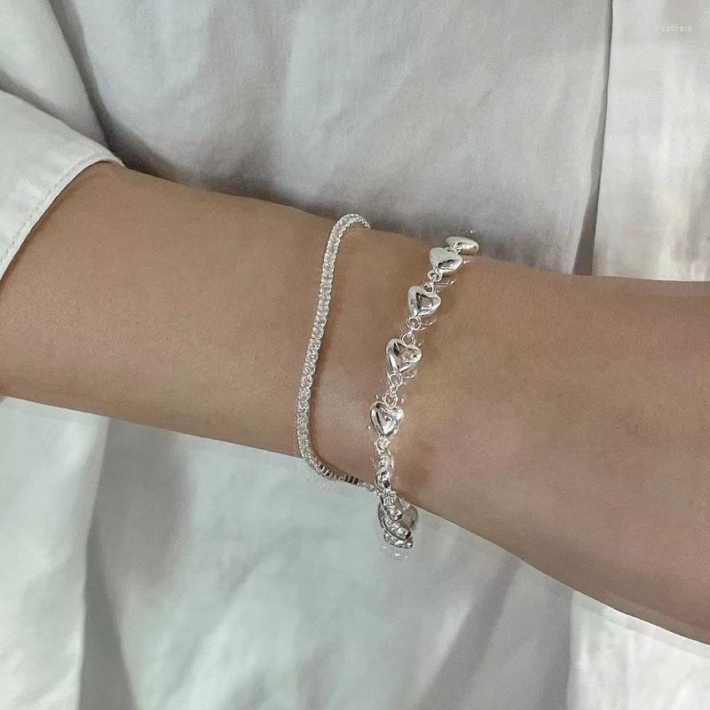 

Link Bracelets VENTFILLE 925 Stamp Silver Color Double Layer Love Heart Bracelet For Women Girl Gift Square Zircon Jewelry Drop