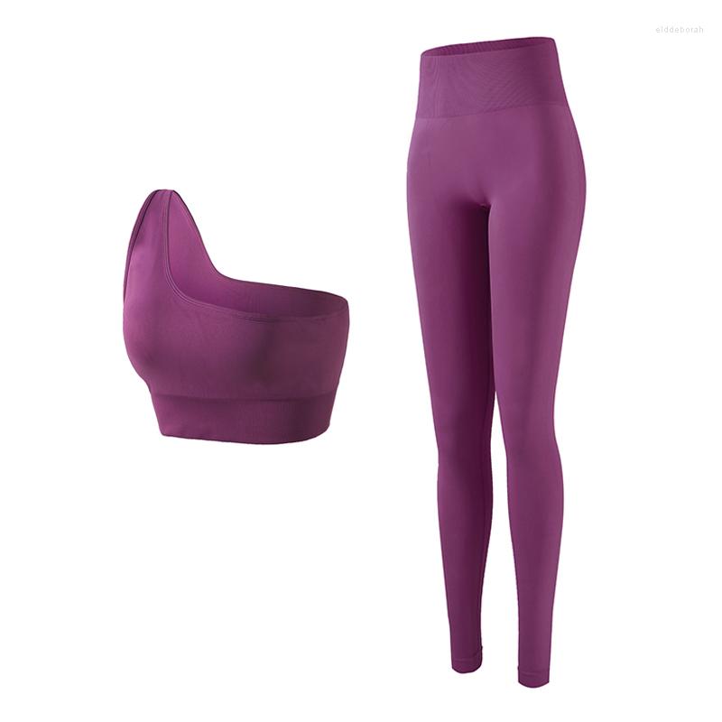 

Active Sets WAREBALL Seamless Yoga Set Sport Outfit For Woman One Shoulder Bra High Waist Leggings Suit Fitness Running Workout Clothes, White