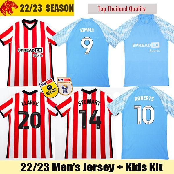 

22 23 SUNDERLAND Soccer Jerseys STEWART SIMMS ROBERTS AMAD 2022 2023 CLARKE DAJAKU EMBLETON EVANS O'NIEN Football Shirt PRITCHARD Mens Jersey Kids Kit 1202, 2223 away2