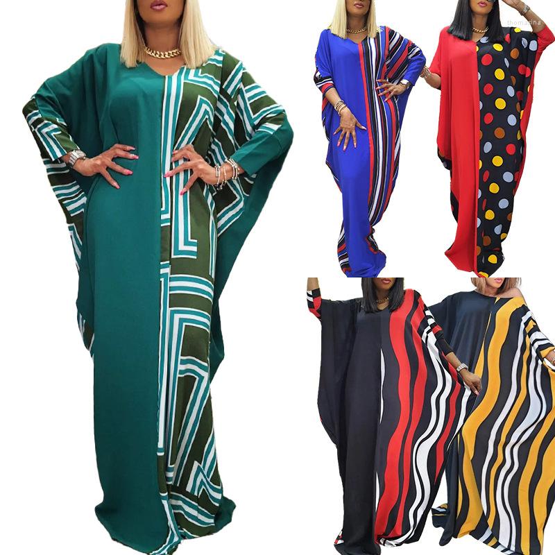 

Ethnic Clothing 2022 African Dresses For Women Summer Polyester Printing V-neck Long Dress Maxi