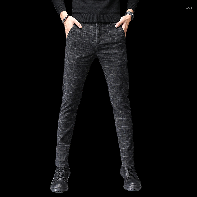 

Men's Suits YASUGUOJI Mens Dress Pant 2022 Business Casual Plaid Slim Fit Pants Men Pantalon Classic Vintage Checkered Male Suit Trousers, Black