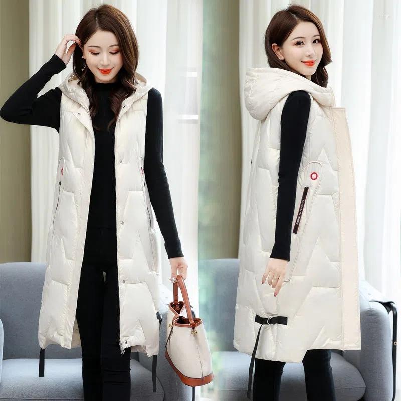 

Women's Vests Women's Down Cotton Vest 2022 Autumn Winter Outwear Shiny Waterproof Jacket Female Warm Long Waistcoat Sleeveless Overcoat, Black