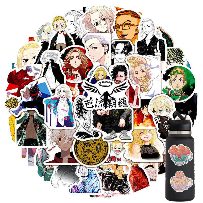 

50PCS Tokyo Revengers Sticker Huayuan Wudao Stickers Book Laptop Guitar Motorcycle Luggage Skateboard DIY Decorative Decal, Multi colors