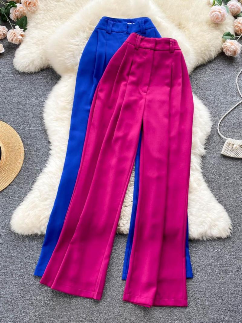 

Women' Pants Korean Fashion Women Flare Solid High Waist Pleated Front Full Lengh Trousers 2022 Summer Casual Female Long, Blue