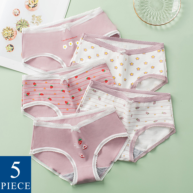

Women's Panties WONTIVE for Women Japanese Underwear Set 5 Pcs Cotton Panties with Bow Line Womens Intimates Period Briefs Seamless Sexy Panty 221202, 16