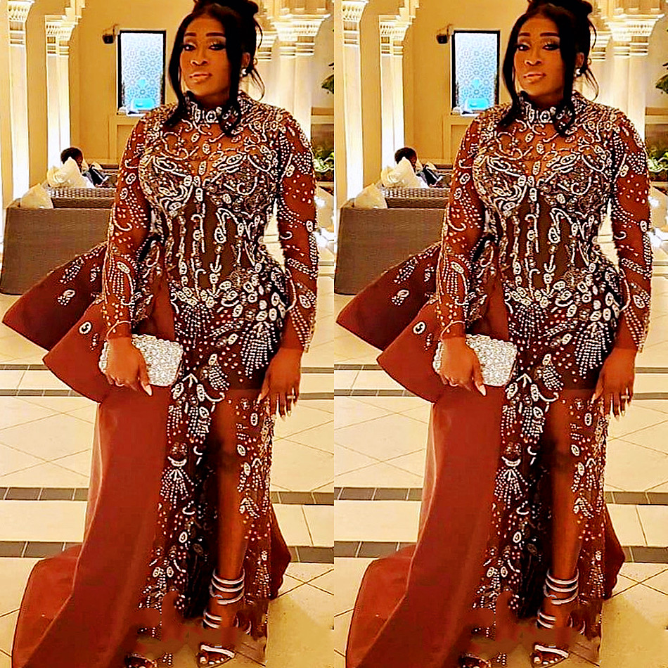 

2023 Arabic Aso Ebi Sheath Brown Prom Dresses Beaded Crystals Luxurious Evening Formal Party Second Reception Birthday Engagement Gowns Dress ZJ753, Royal blue