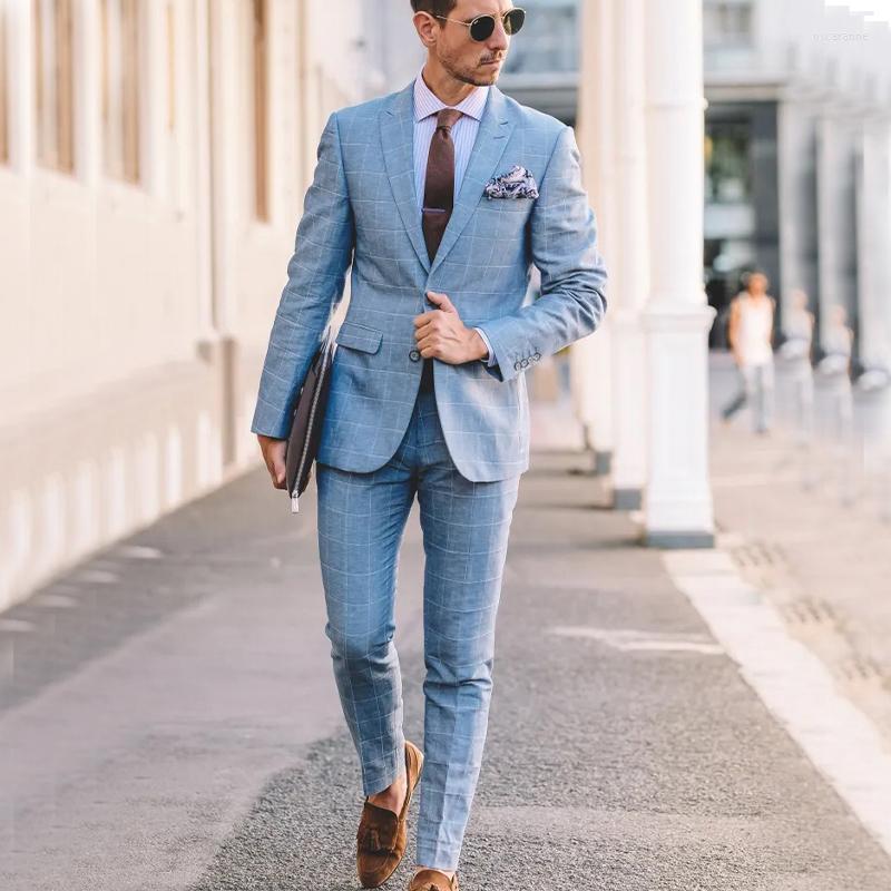 

Men's Suits YiMinpwp Sky Blue Men Business 2 Piece Blazer Sets Terno Social Masculino Peaked Lapel Single Breasted Wedding Groom Wear, Beige
