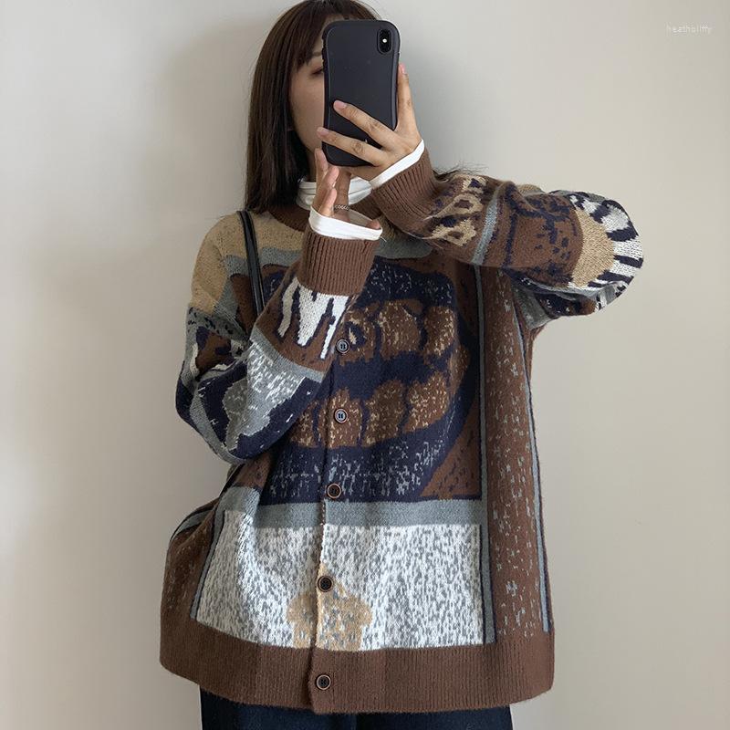 

Women's Knits 2022 Fashion Long Sleeve Round Neck Graffiti Sweater Loose Korean Ladies Knit Cardigan Jacket All-match In Autumn And Winter, Blue