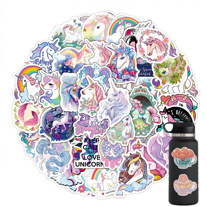 

50PCS Colorful Unicorns Sticker Cartoon Animal Stickers Book Laptop Guitar Motorcycle Luggage Skateboard DIY Decorative Decal, Multi colors