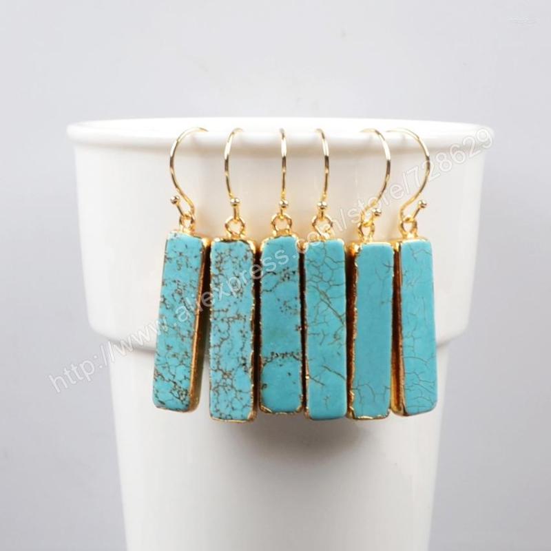 

Dangle Earrings BOROSA Gold Color Rectangle Howlite Blue Stone G1020 Druzy Jewelry