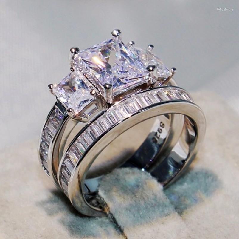 

Cluster Rings Vintage Ring Sets 925 Sterling Silver Engagement Wedding Band For Women Bridal Promise Party Jewelry Gift