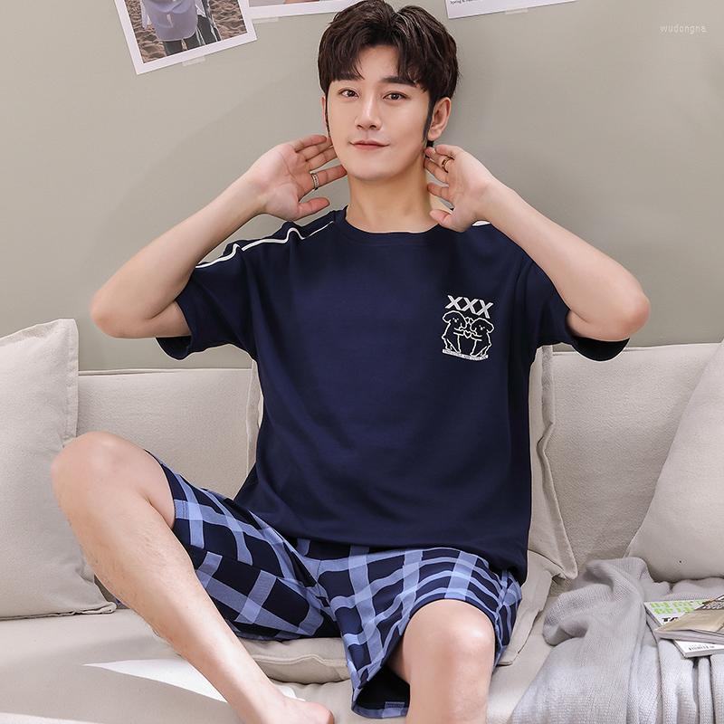 

Men's Sleepwear 2 Pieces Set Short Sleep Tops Pant Man's Pajamas Cotton Summer Thin Homewear Korean Casual Pijama Masculino, Style 30