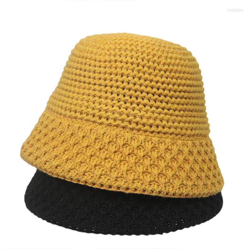 

Berets MAXSITI U Knitting Bucket Hat Women Fall Winter Fashion Simple Black Warm Woolen Yarn Basin Cap Vintage Weave Casual