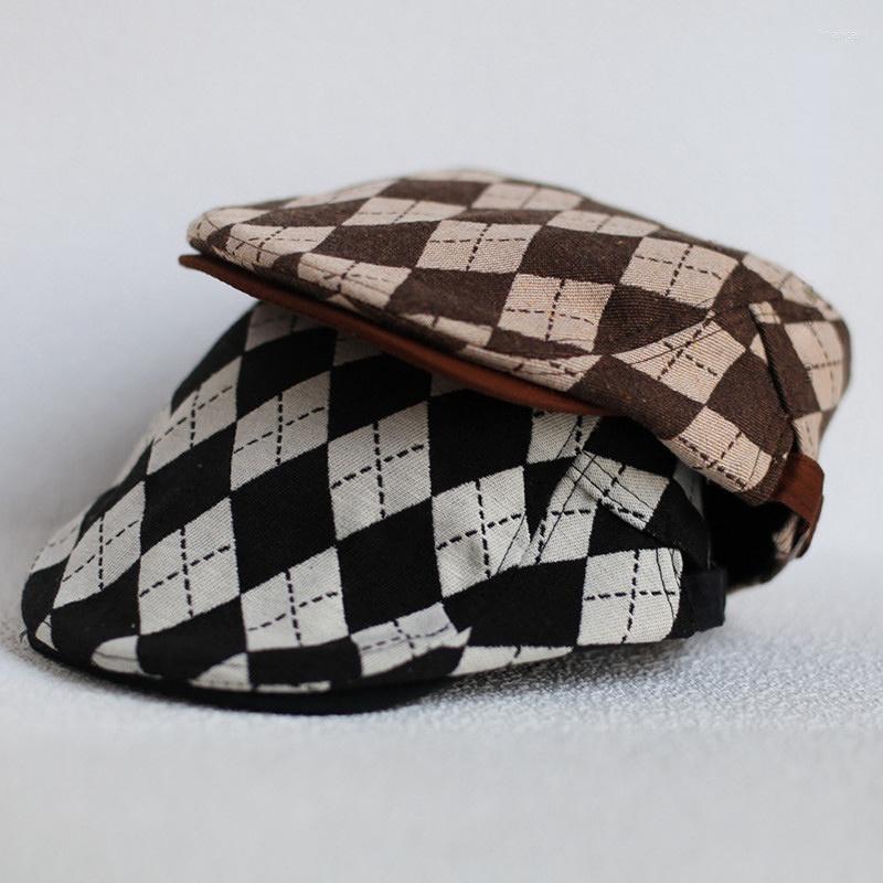 

Berets Retro Hat For Women British Style Diamond Forward Adjustable Literary Japanese Short-brimmed Peaked Men's Caps, Brown
