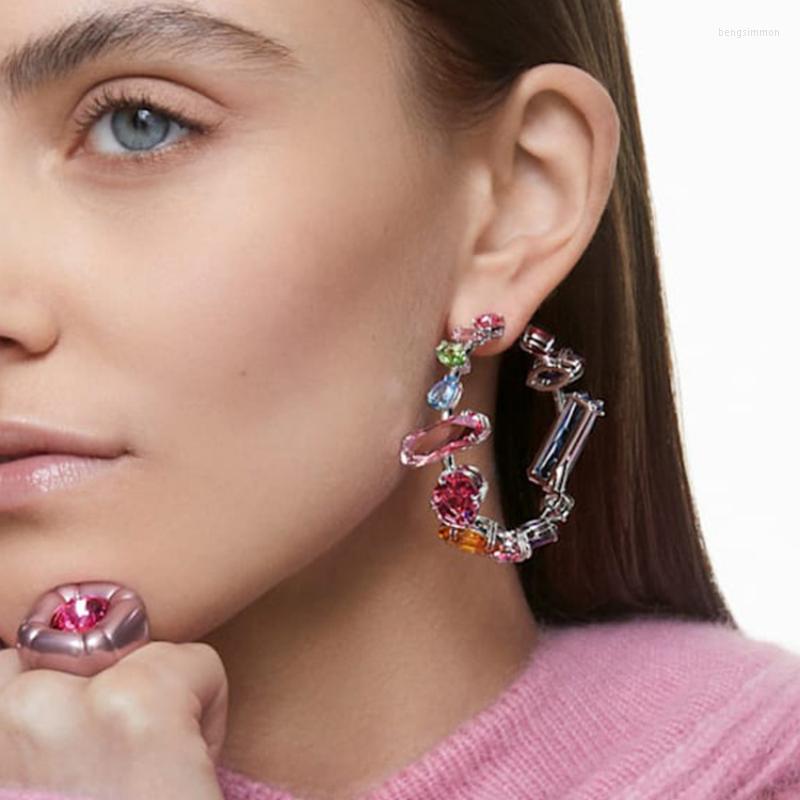 

Hoop Earrings 2022 Shiny Claw Chain Ladies Luxury Colorful Artificial Rhinestone Accessories Jewelry
