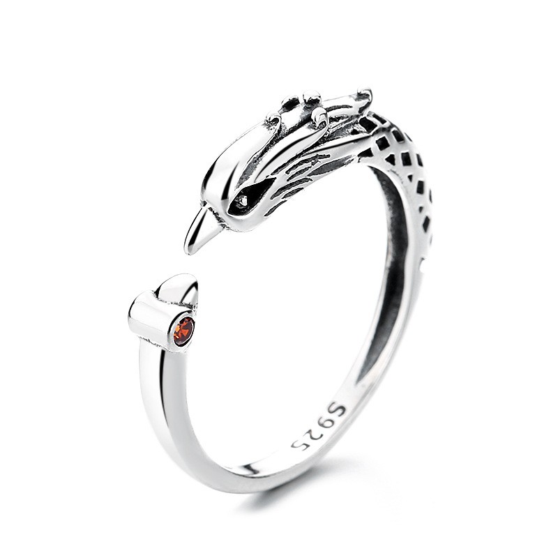 

Retro 925 Sterling Silver Phoenix Bird Ring For Women Punk Wholesale Price 925 Silver Jewelry Animal Double Head Adjustable Finger Rings